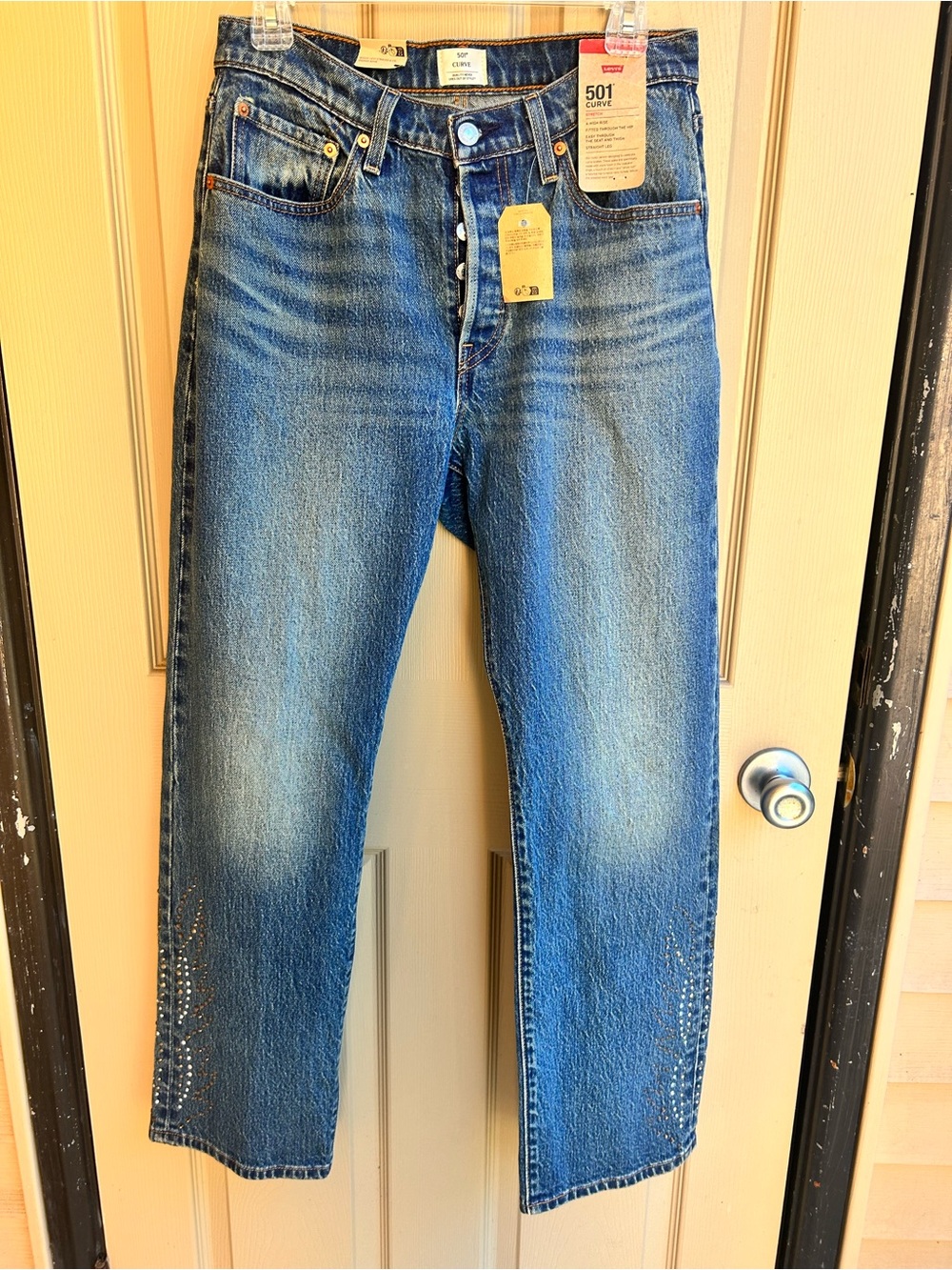 NWT Levi's 501 Curve Studded Embellished Straight Jeans Size 30x30